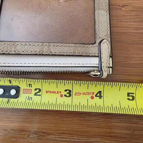 Coach Card Wallet with Logo, Zipper & Key Ring Tan Signature Jacquard Card Slot - Picture 12 of 12